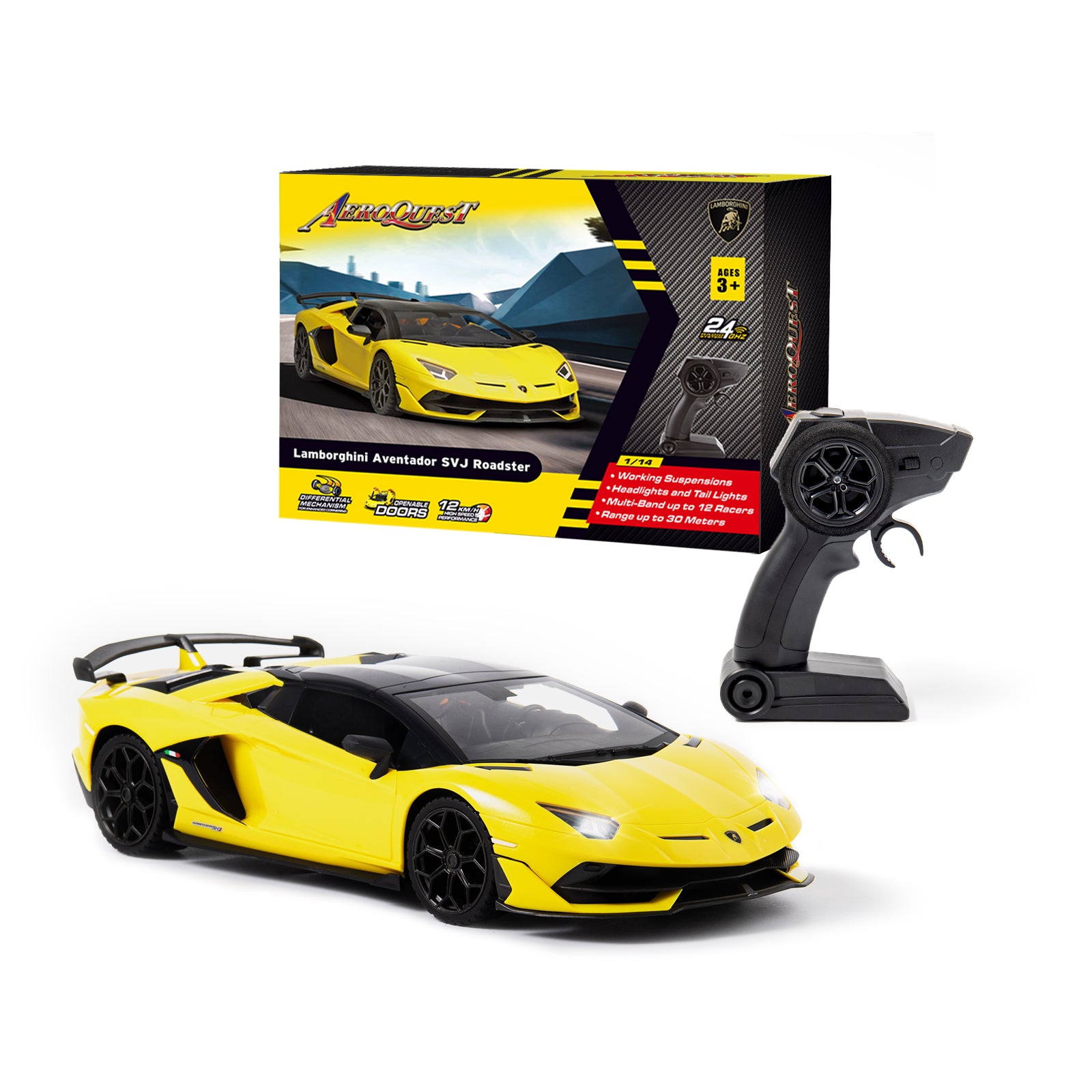 AEROQUEST 1:14 2.4GHz R/C High Speed Licensed Lamborghini Aventador SVJ Roadster - P&C Toys