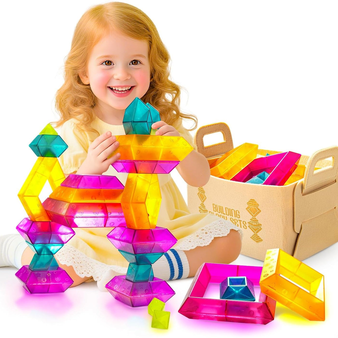 Montessori Translucent Building Block Set with Storage Bag
