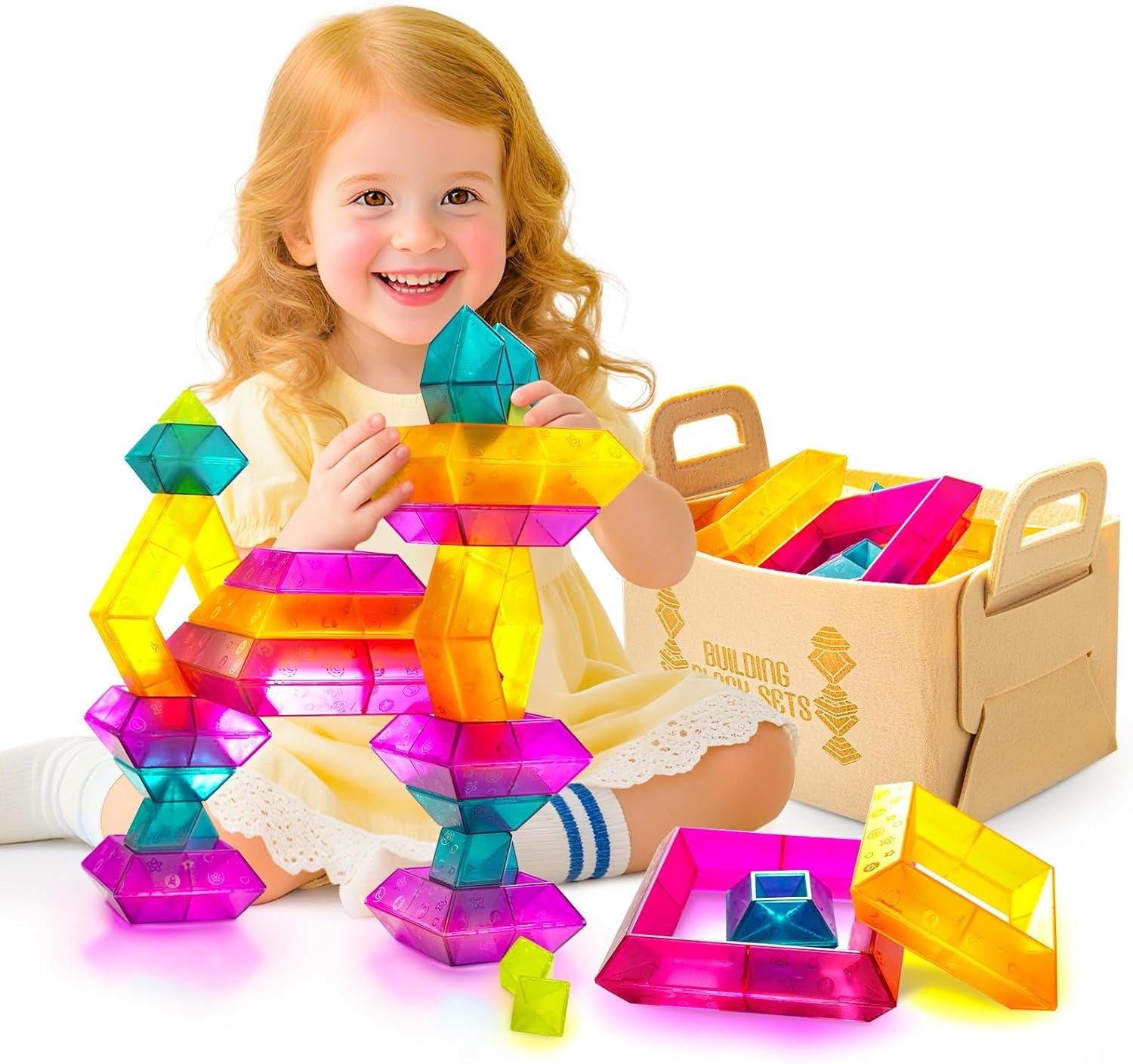 Montessori Translucent Building Block Set with Storage Bag