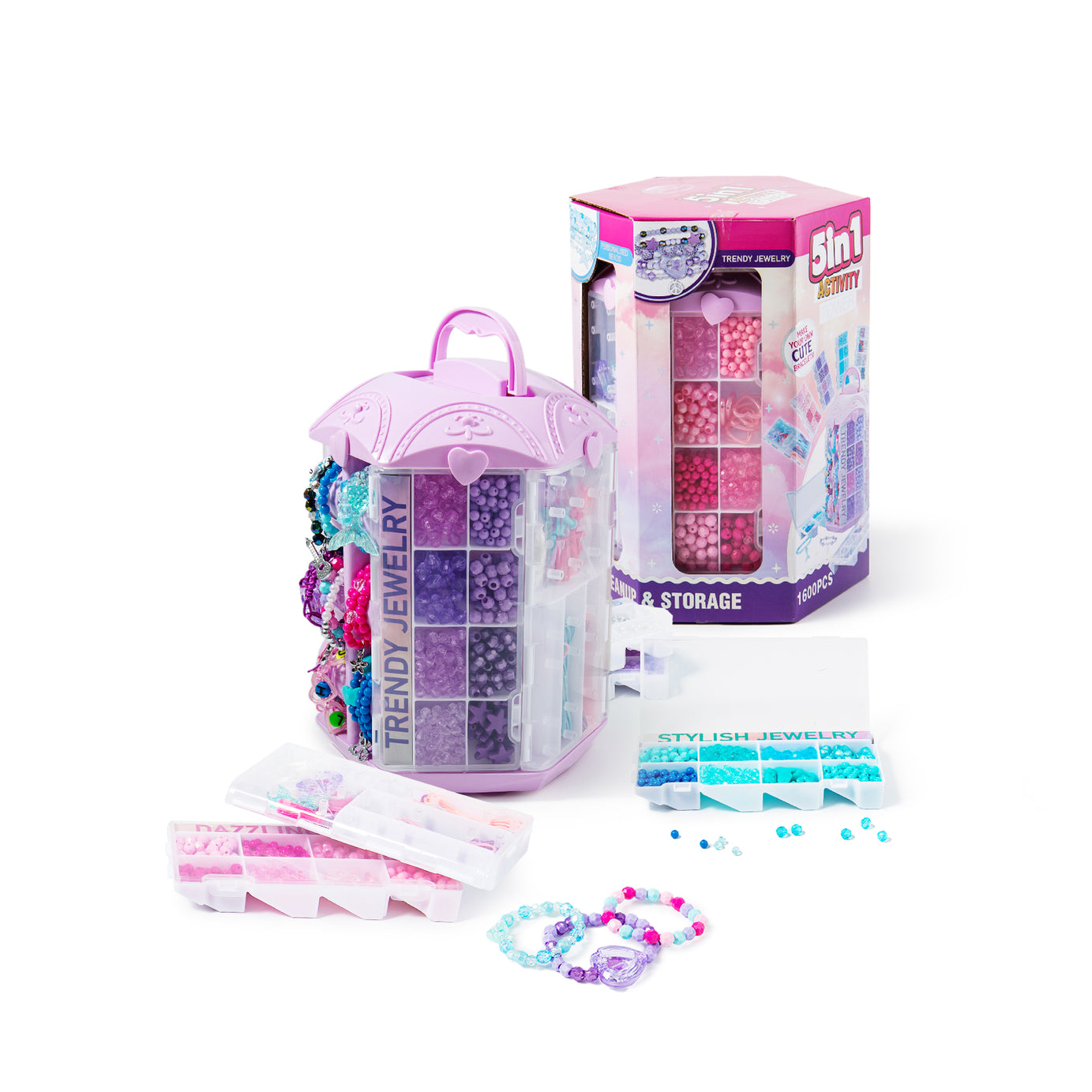 P&C Toys 3200pcs Beads & Bracelet Making Kit with Rotating Tower